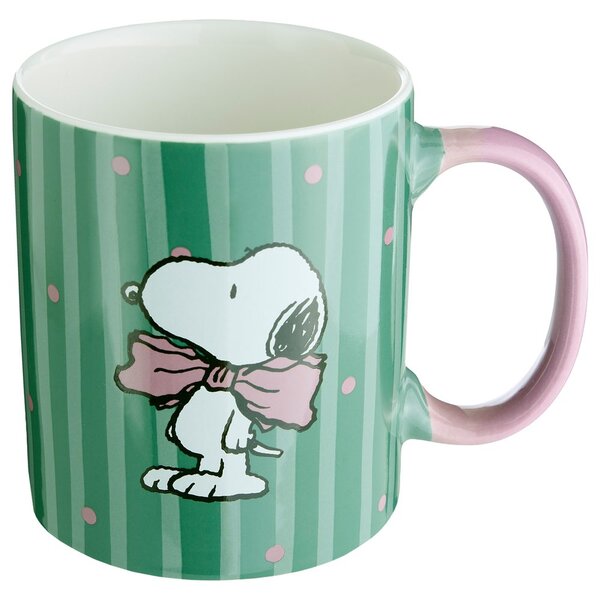 PEANUTS Hrnek Snoopy s mašlí 380 ml - zelená/růžová