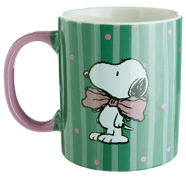 PEANUTS Hrnek Snoopy s mašlí 380 ml - zelená/růžová