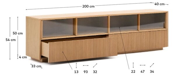 TV stolík v dekore duba v prírodnej farbe 200x54x40 cm Helvine – Kave Home
