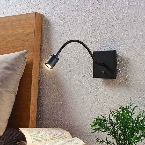 Lindby LED nástenné svietidlo Mayar, čierne, kov, lampa na čítanie, 11 cm, Čierna, Spálňa, kov, Moderný, Svetlo na čítanie
