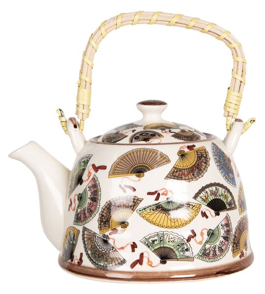 Porcelánová kanvica na čaj s motívom vejárov - 18*14*12 cm / 0,8L - Clayre & Eef