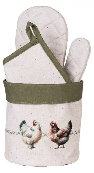 Béžový košík na pečivo so sliepočkami Barnyard Chicken - Ø 15*16 cm - Clayre & Eef