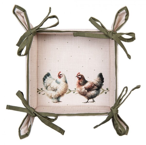 Béžový košík na pečivo so sliepočkami Barnyard Chicken - 35*35*8 cm - Clayre & Eef