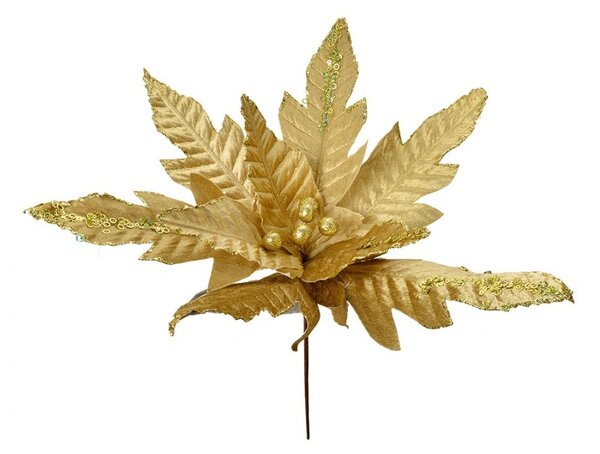 Zlatá dekorácia kvetina vianočná hviezda Poinsettia - Ø 48*50 cm - Clayre & Eef