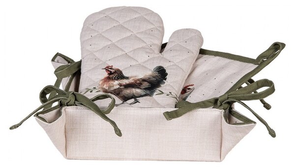 Béžový košík na pečivo so sliepočkami Barnyard Chicken - 35*35*8 cm - Clayre & Eef