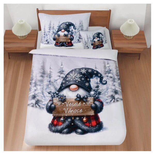 Jahu 3D Obliečky mikrosatén – Gnome sivý (140×200, 70×90, 45×45 cm)