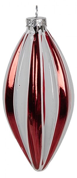 Červenobiela sklenená vianočná ozdoba - Ø 6*13 cm - Clayre & Eef