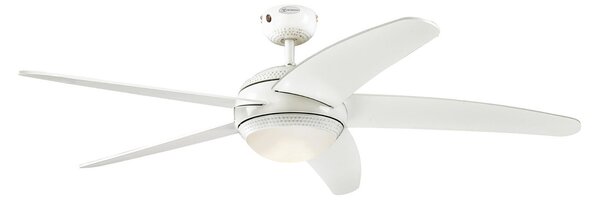 Stropný ventilátor s LED osvetlením Bendan, biely, tichý – Westinghouse Westinghouse, Bendan, stmievateľné, Biela, Obývacia izba, Drevo, Moderný