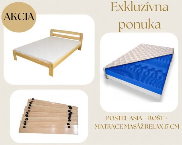 ECOMATRACE SET postel Asia + rošt 12 laťový + matrace Masaž Relax 17 cm Rozmery 80x200