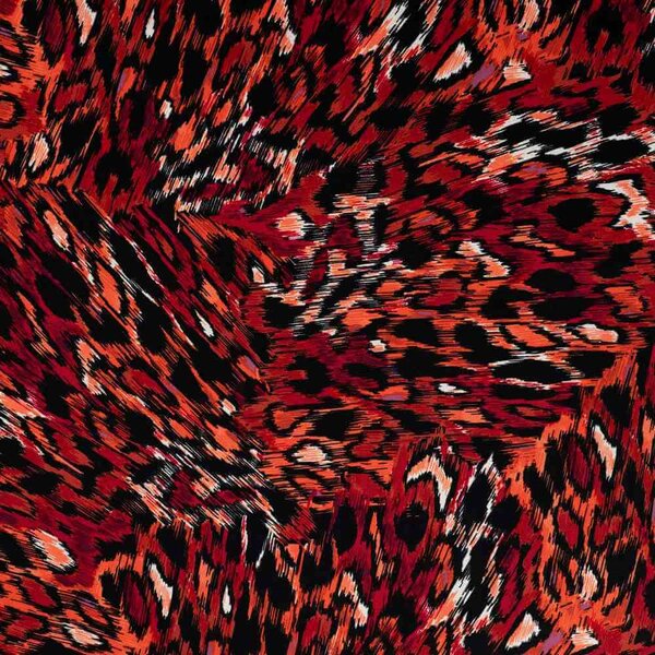 Metráž Viskóza vzor - Leopard na tmavo červenom
