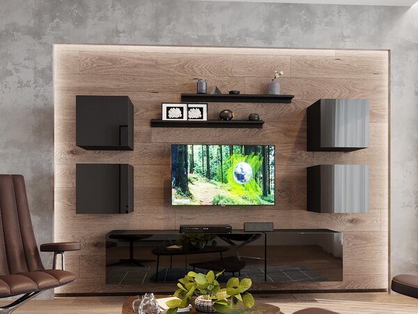 NovýNábytok.sk Obývacia stena Berny 74 (čierna + čierny lesk). Akcia -19%. Vlastná spoľahlivá doprava až k Vám domov. 1087211