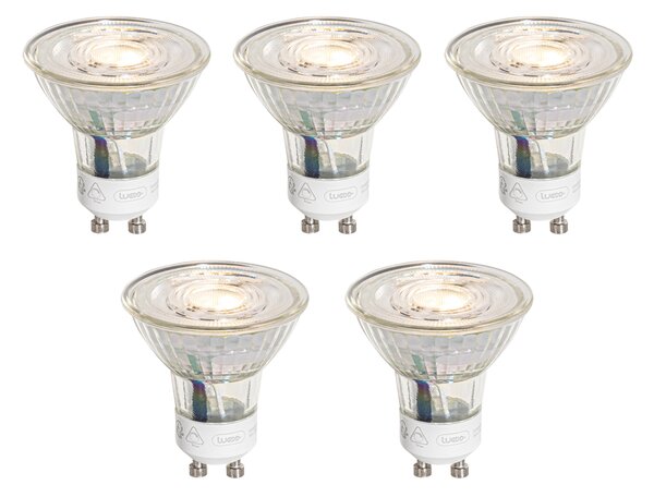 Sada 5 GU10 50 mm 3-krokovo stmievateľných LED žiaroviek Kelvin číra 4,9 W 450 lm 2000 – 2700 K