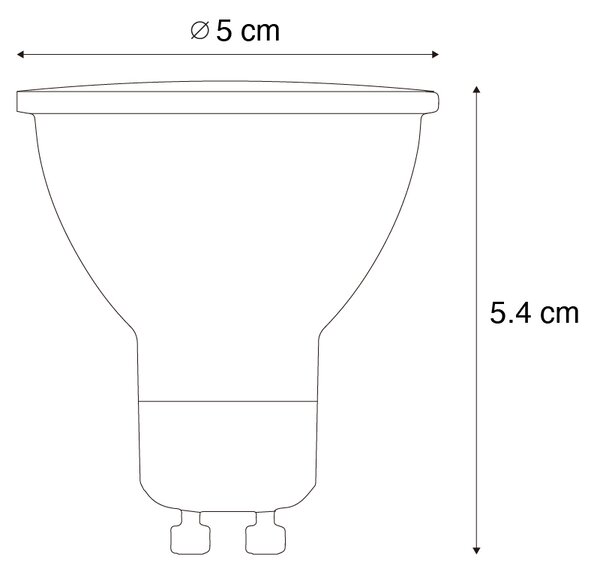 Sada 5 GU10 50 mm 3-krokovo stmievateľných LED žiaroviek Kelvin číra 4,9 W 450 lm 2000 – 2700 K