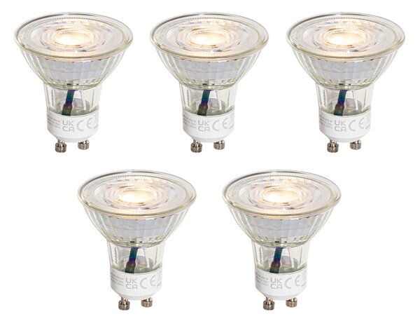 Sada 5 GU10 50 mm 3-krokových stmievateľných Kelvin LED žiaroviek číra 4,5 W 380 lm 2000-2700 K