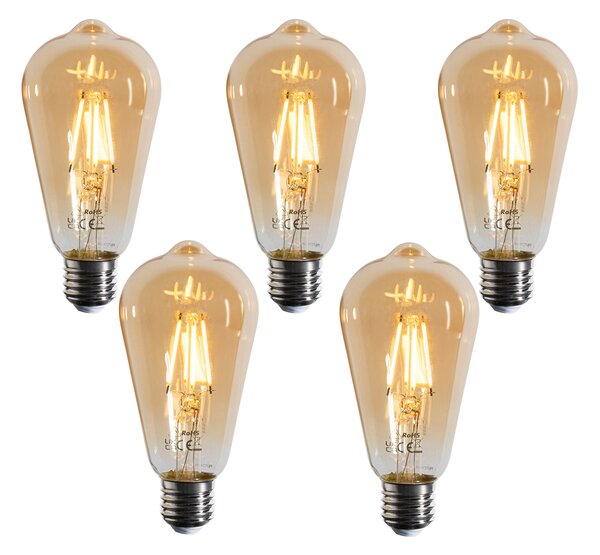 Sada 5 stmievateľných LED žiaroviek E27 Filament ST64 zlatá 4,5W 450 lm 2200K