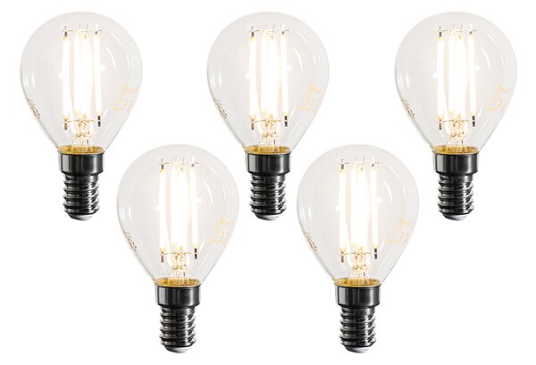 Sada 5 stmievateľných LED žiaroviek E14 Filament G45 číra 4W 470 lm 2700K