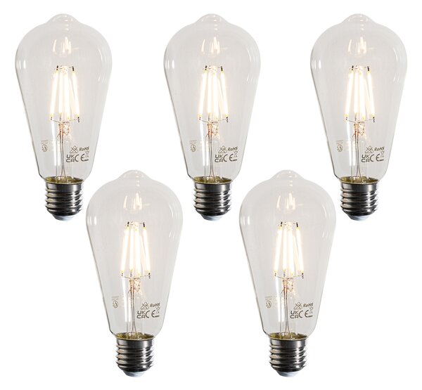 Sada 5 LED žiaroviek E27 Filament ST64 číra 4W 470 lm 2700K