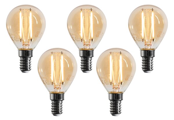 Sada 5 stmievateľných LED žiaroviek E14 G45 zlatá 4W 330 lm 2100K