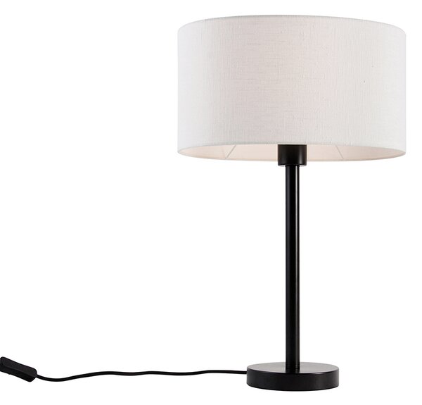 Stolná lampa čierna s oválnym ľanovým tienidlom biela 35cm - Simplo