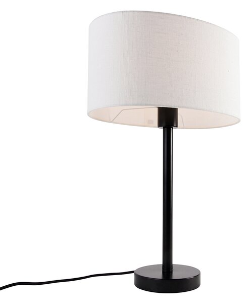 Stolná lampa čierna s oválnym ľanovým tienidlom biela 35cm - Simplo