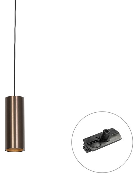 Dizajnové závesné svietidlo tmavý bronz vrátane adaptéra na koľajnicu 1-fázové - Iconic Tubo
