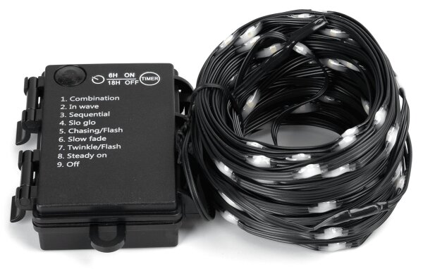 Aigostar -LED Vonkajší reťazec 50xLED/8 funkcií 3xAA 5,3m IP44 studená biela