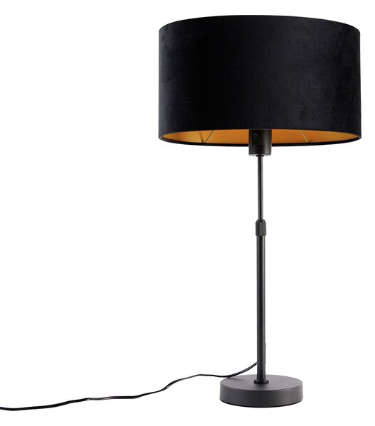 Stolová lampa čierna s oválnym zamatovým tienidlom čiernym 35 cm - Parte