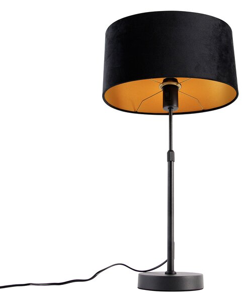 Stolová lampa čierna s oválnym zamatovým tienidlom čiernym 35 cm - Parte