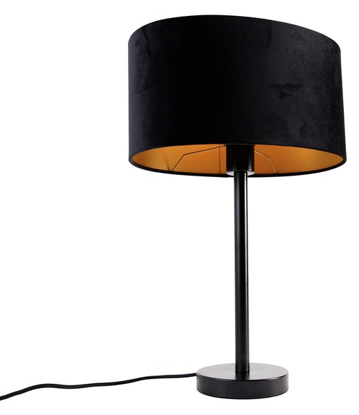 Stolová lampa čierna s oválnym zamatovým tienidlom čiernym 35 cm - Simplo