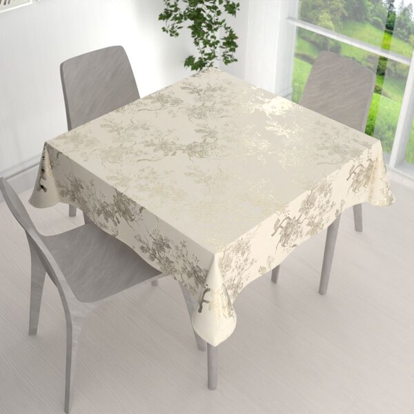 Biante Zamatový štvorcový obrus Isabela Flower IBL-022 Zlaté kvety na smotanovom 60x60 cm