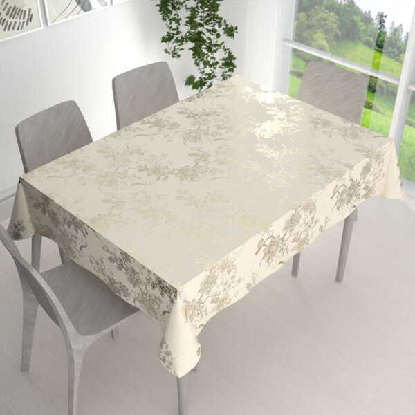 Biante Zamatový obdĺžnikový obrus Isabela Flower IBL-022 Zlaté kvety na smotanovom 60x100 cm