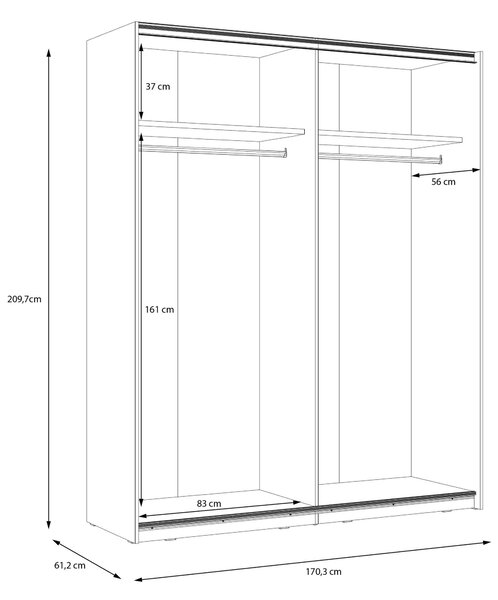 ŠAT. SKRIŇA S POSUV. DVERAMI, biela, biela s vysokým leskom, 170,3/209,7/61,2 cm home24 - Skrine