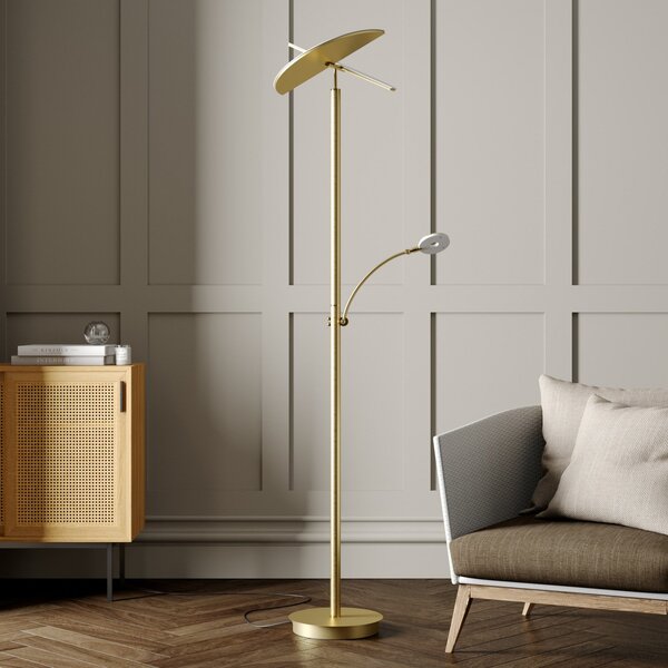 Stojacie Lampa Lucande, Anniki, stmievateľné, Zlatá / Mosadz, Obývacia izba, Kov, Moderný