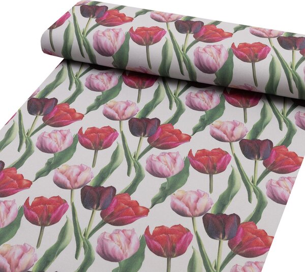 Dekoračná látka Terra TRA-001 Tulipány na dymovo sivom - šírka 150 cm