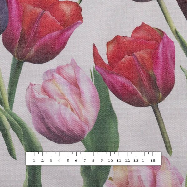 Biante Dekoračná obliečka na vankúš s lemom Terra TRA-001 Tulipány na dymovo sivom 30 x 50 cm