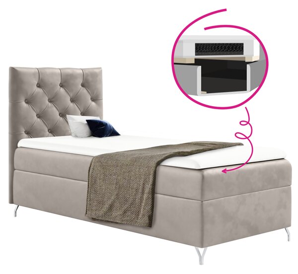 KONDELA Boxspringová posteľ, 90x200, sivobéžová Taupe látka Velvet, ľavá, GULIETTE + darček