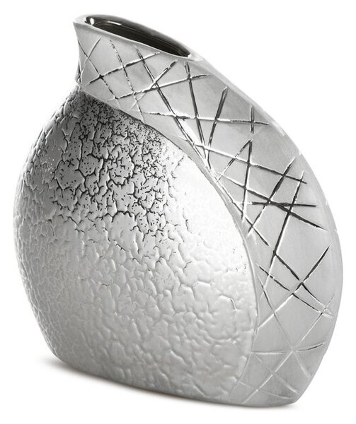 Dekorstudio Keramická dekoračná váza ALIRA 20x8cm s geometrickým rytým vzorom - strieborná