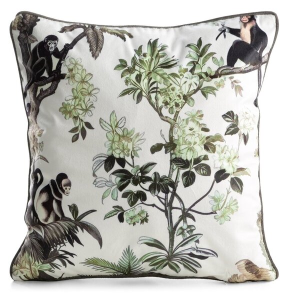 Dekorstudio Zamatová obliečka na vankúš s botanickým motívom 45x45cm - biela