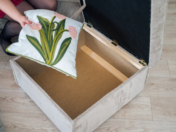 Horčicový taburet SMART COSARO s úložným priestorom 65x65 cm