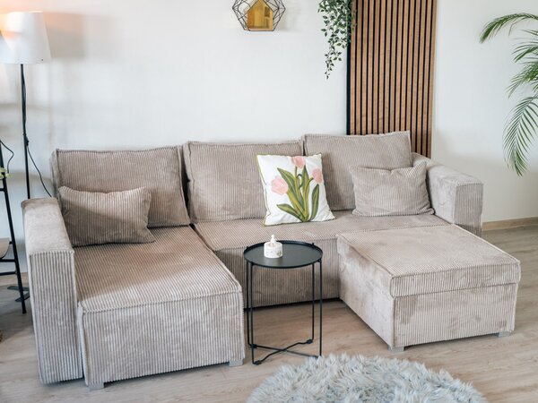 Horčicový taburet SMART COSARO s úložným priestorom 65x65 cm