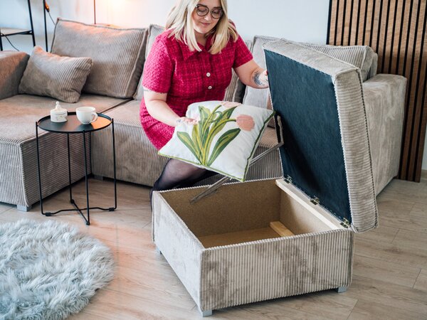 Horčicový taburet SMART COSARO s úložným priestorom 65x65 cm