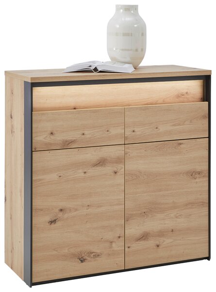 KOMODA, čierna, dub artisan, 88/88/38 cm Voleo - Komody