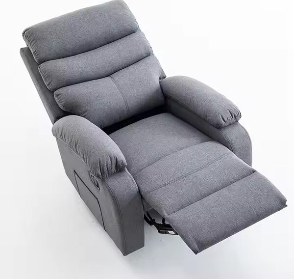 Relaxačné polohovacie TV kreslo VELORA — látka, sivá, nosnosť 130 kg