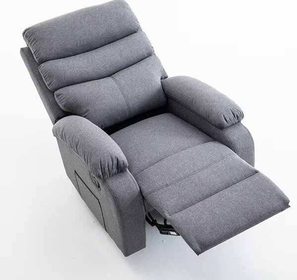 Relaxačné polohovacie TV kreslo VELORA — látka, sivá, nosnosť 130 kg