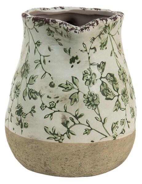 Keramický dekoračný džbán so zelenými kvetmi Jenia M - 16*13*15 cm - Clayre & Eef