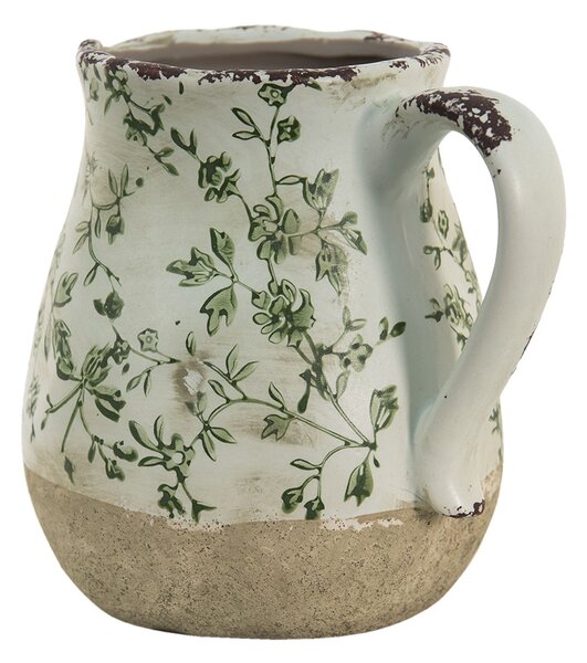 Keramický dekoračný džbán so zelenými kvetmi Jenia M - 16*13*15 cm - Clayre & Eef