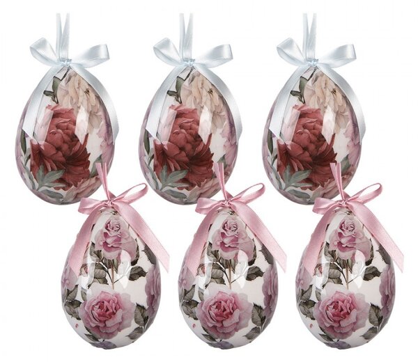 6ks dekorácie závesné vajíčko s ružami Spring Egg - Ø 7*10 cm - Clayre & Eef