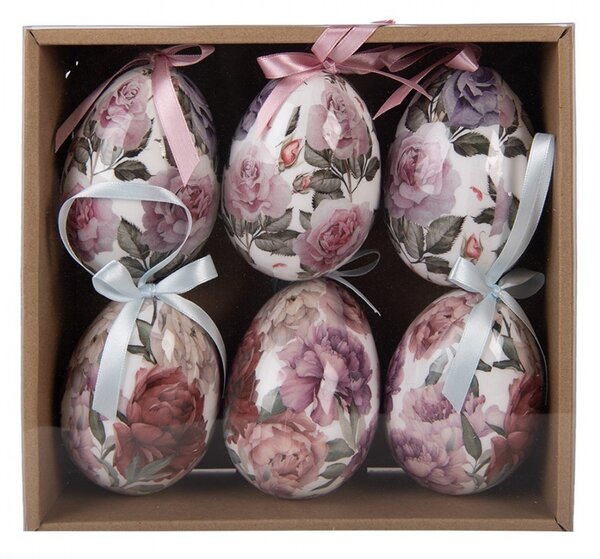 6ks dekorácie závesné vajíčko s ružami Spring Egg - Ø 7*10 cm - Clayre & Eef