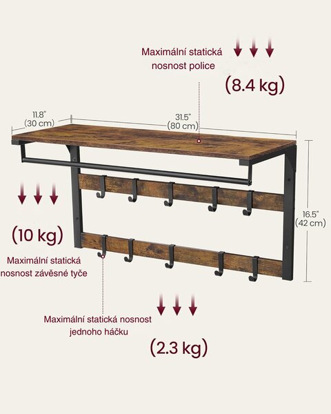 Predsieňový vešiak Houseland Plunge, hnedý/čierny