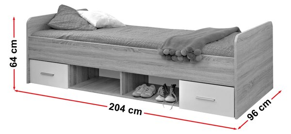 NovýNábytok.sk Jednolôžková posteľ 90 cm Daron 23 DSW DI-04 (dub sonoma + biela) (so zásuvkami). Akcia -19%. Vlastná spoľahlivá doprava až k Vám domov. 1024527